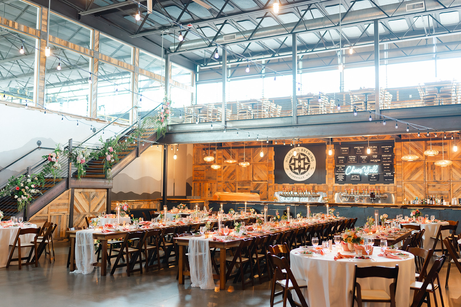 Emily + Dixon Highland Brewing Asheville Events Center set for a private event like a wedding weekend or a corporate retreat