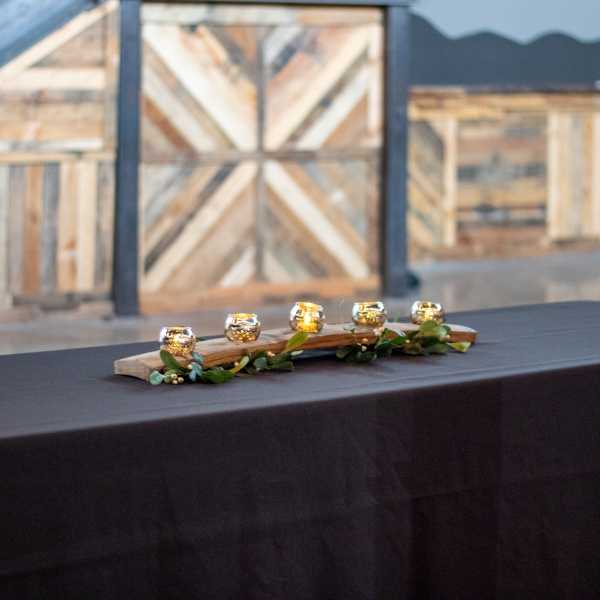 Barrel Stave with Greenery and Votives