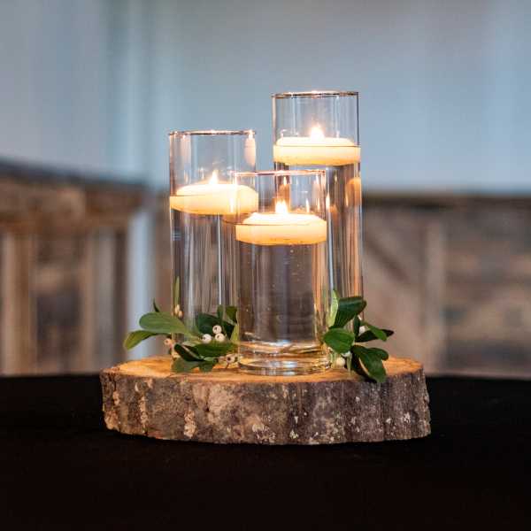 Floating candles and tree slab